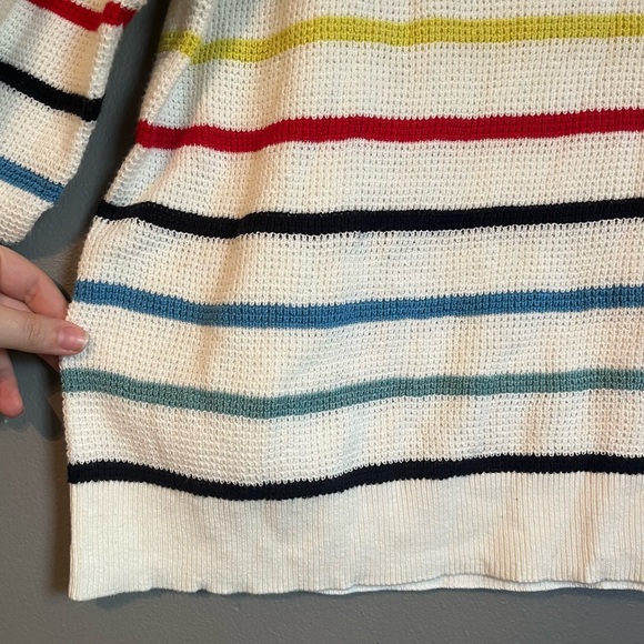 New Faherty Sz XL Womens Waffle Knit Rainbow Stripe Long Sleeve Sweater Top $148 - Picture 5 of 10